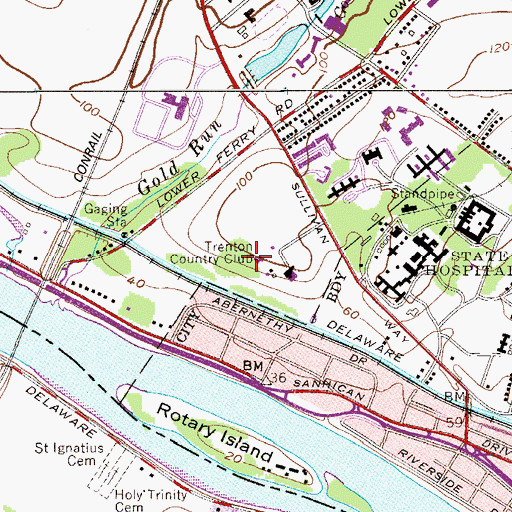 Topographic Map of Trenton Country Club, NJ