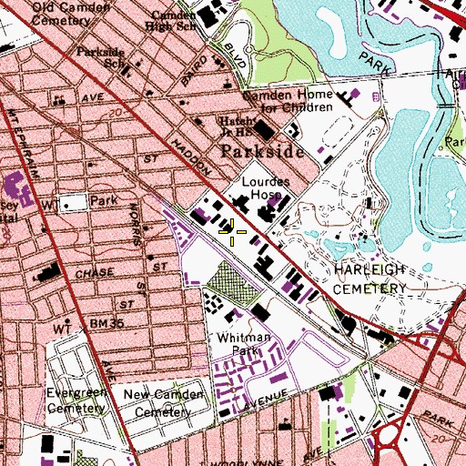 Topographic Map of Our Lady of Lourdes Hospital Heliport, NJ