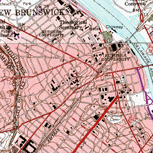 Topographic Map of Robert Wood Johnson Hospital Heliport, NJ