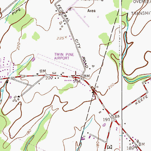Topographic Map of Twin Pine Airport (historical), NJ