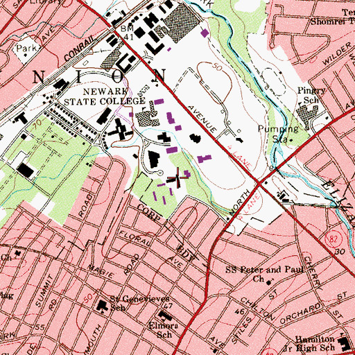 Topographic Map of WKNJ-FM (Union Township), NJ