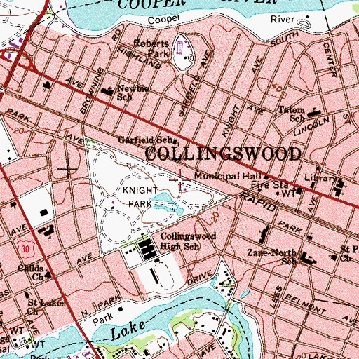 Topographic Map of Borough of Collingswood, NJ