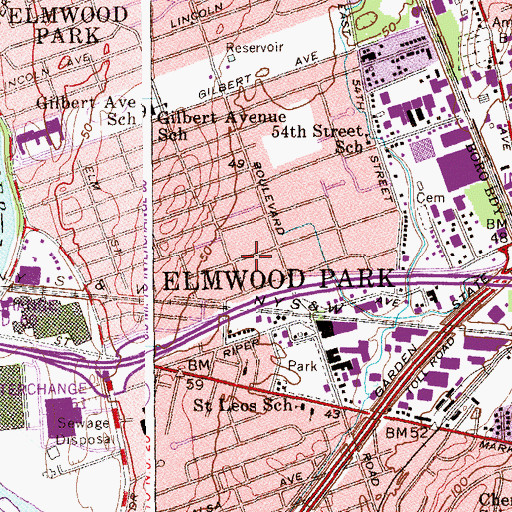 Topographic Map of Borough of Elmwood Park, NJ