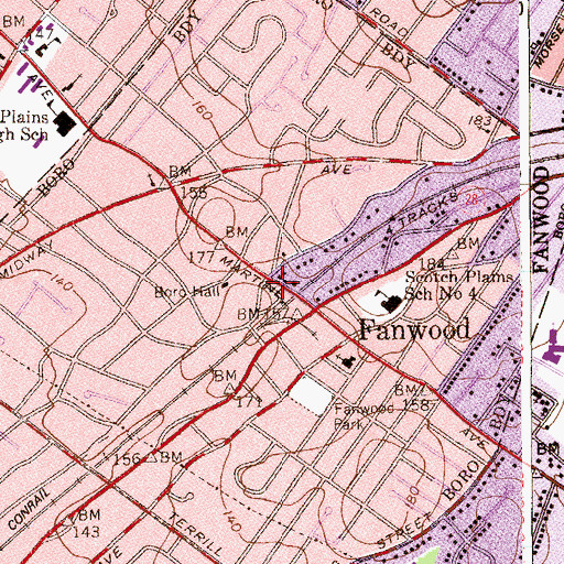 Topographic Map of Borough of Fanwood, NJ
