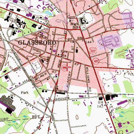 Topographic Map of Borough of Glassboro, NJ