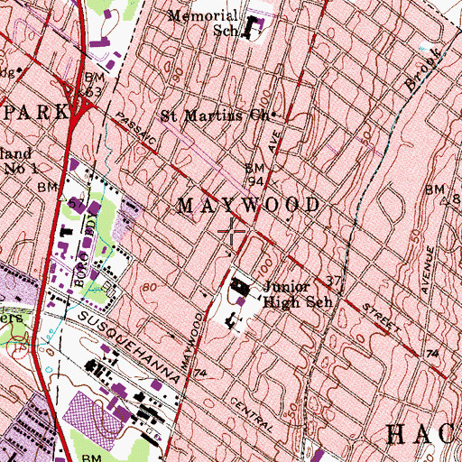 Topographic Map of Borough of Maywood, NJ