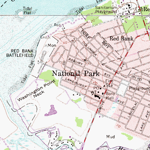 Topographic Map of Borough of National Park, NJ