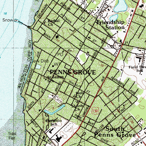 Topographic Map of Borough of Penns Grove, NJ