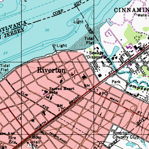 Topographic Map of Borough of Riverton, NJ