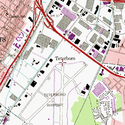 Topographic Map of Borough of Teterboro, NJ