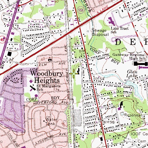 Topographic Map of Borough of Woodbury Heights, NJ