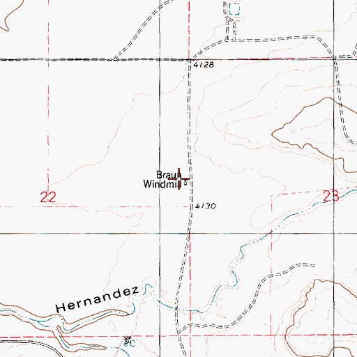 Topographic Map of Braun Windmill, NM