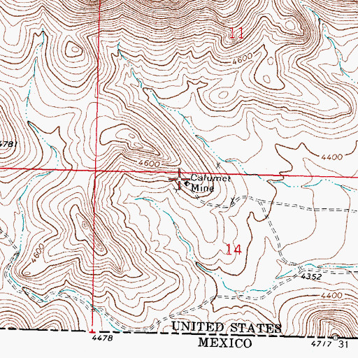 Topographic Map of Calumet Mine, NM