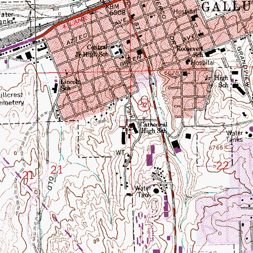 Topographic Map of Cathedral High School, NM