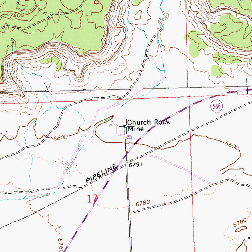Topographic Map of Church Rock Mine, NM