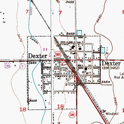 Topographic Map of Dexter, NM