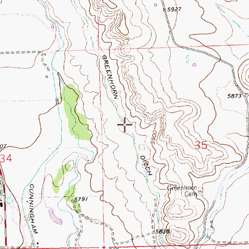 Topographic Map of Greenhorn Ditch, NM