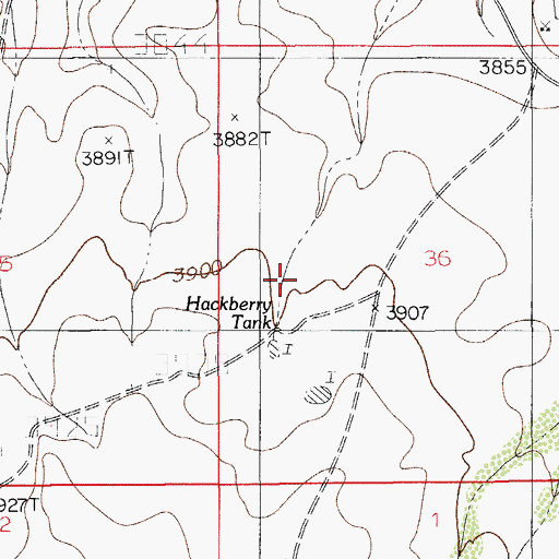 Topographic Map of Hackberry Tank, NM