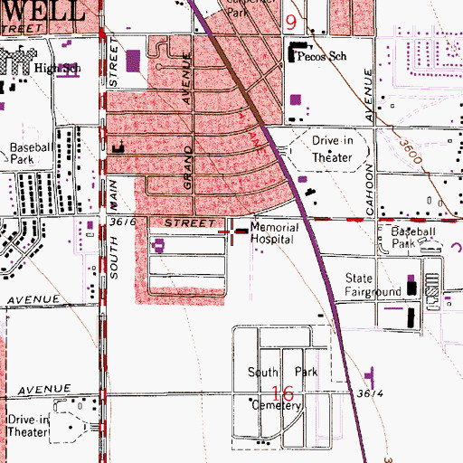 Topographic Map of Memorial Hospital, NM