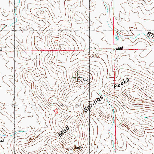 Topographic Map of Mud Springs Peaks, NM
