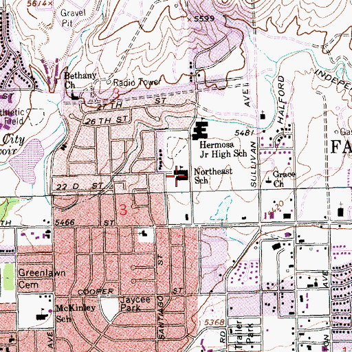 Topographic Map of Northeast School, NM