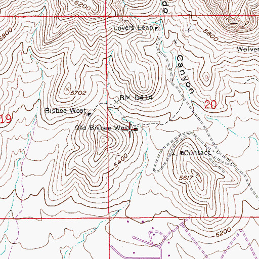 Topographic Map of Old Bisbee West, AZ