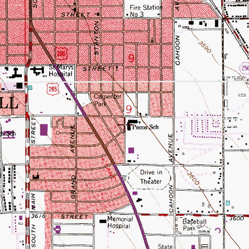 Topographic Map of Pecos School, NM