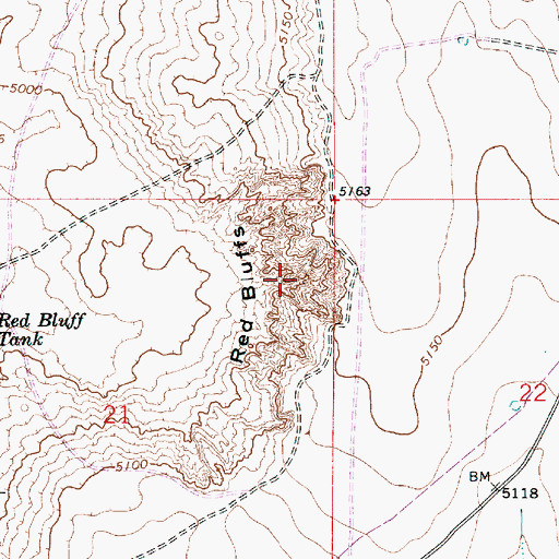 Topographic Map of Red Bluffs, NM