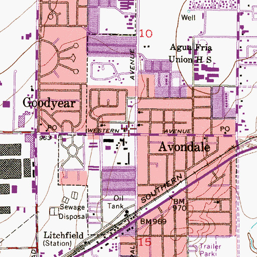 Topographic Map of Avondale, AZ