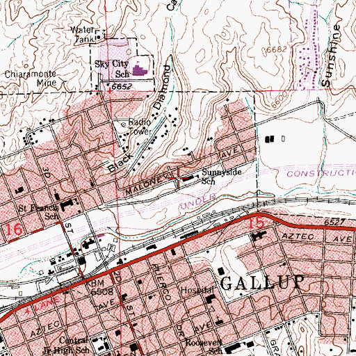 Topographic Map of Sunnyside School, NM