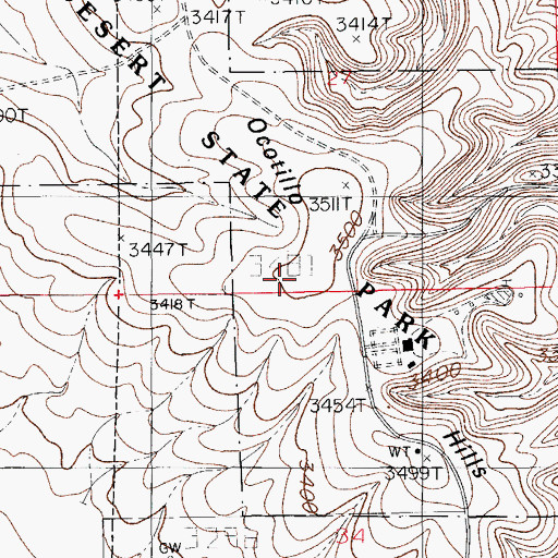 Topographic Map of Ocotillo Hills, NM