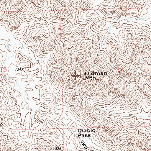 Topographic Map of Oldman Mountain, AZ