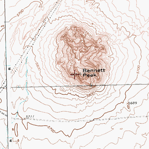Topographic Map of Bennett Peak, NM