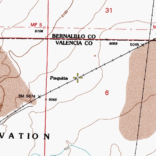 Topographic Map of Paquita, NM