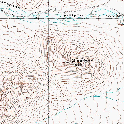 Topographic Map of Gunsight Peak, NM