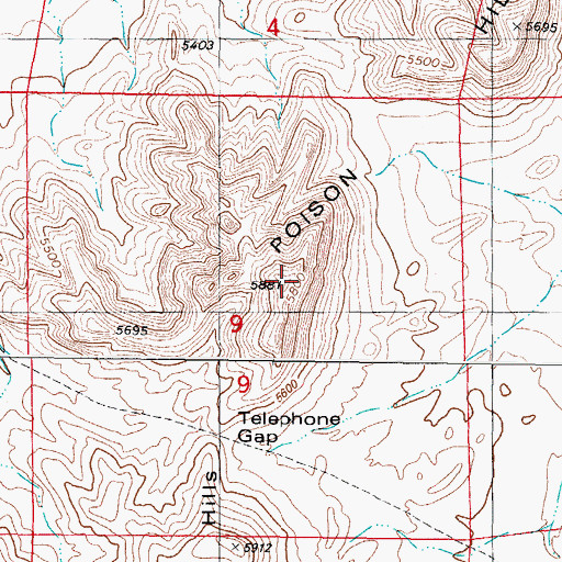 Topographic Map of Poison Hills, NM