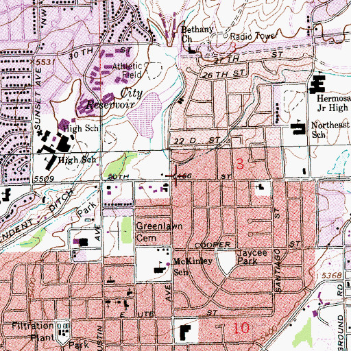 Topographic Map of Mesa Shopping Center, NM