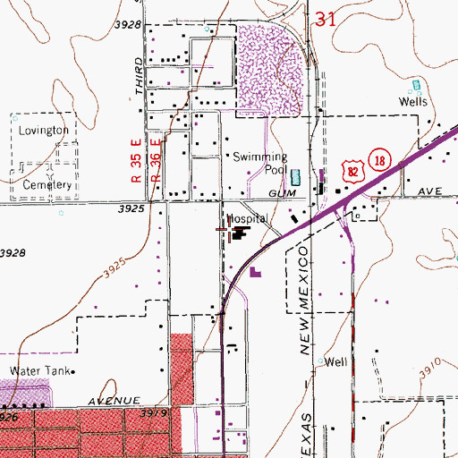 Topographic Map of Nor- Lea General Hospital, NM