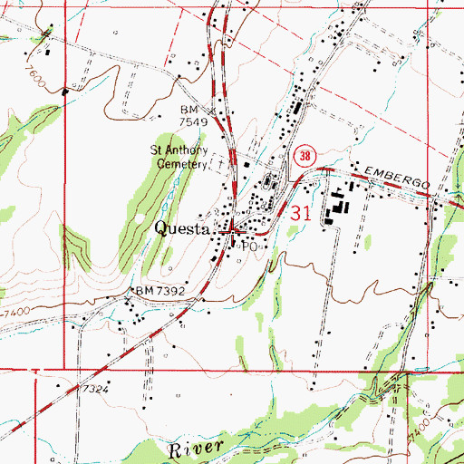 Topographic Map of Questa Middle School, NM