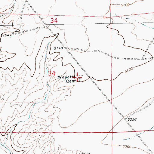 Topographic Map of Wanette (historical), NM