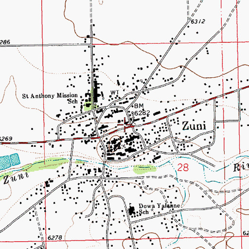 Topographic Map of Zuni, NM