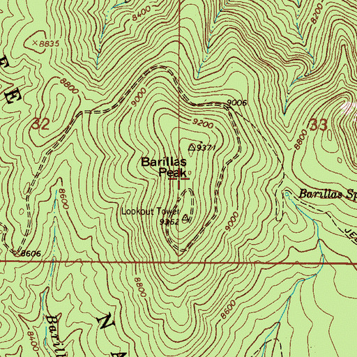 Topographic Map of Barillas Peak, NM