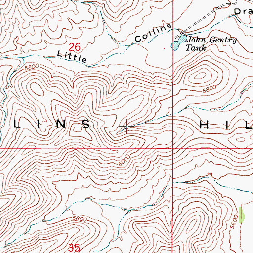 Topographic Map of Collins Hills, NM