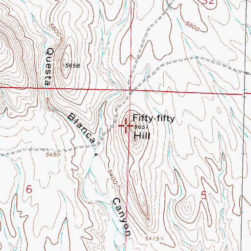 Topographic Map of Fifty-fifty Hill, NM