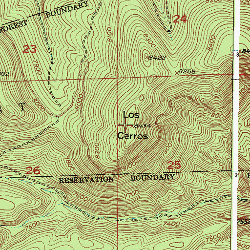 Topographic Map of Los Cerros, NM