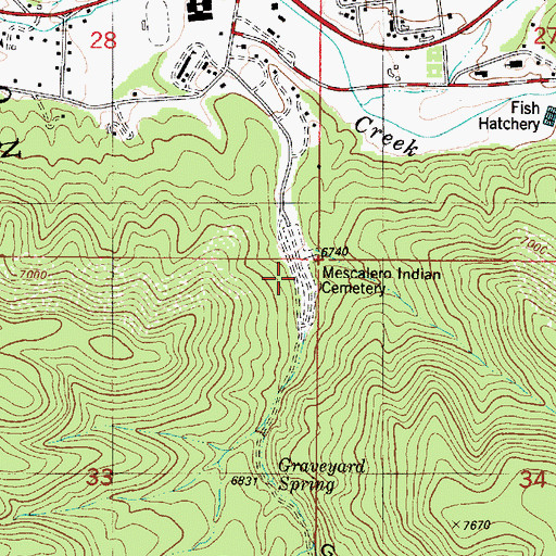 Topographic Map of Mescalero Indian Cemetery, NM