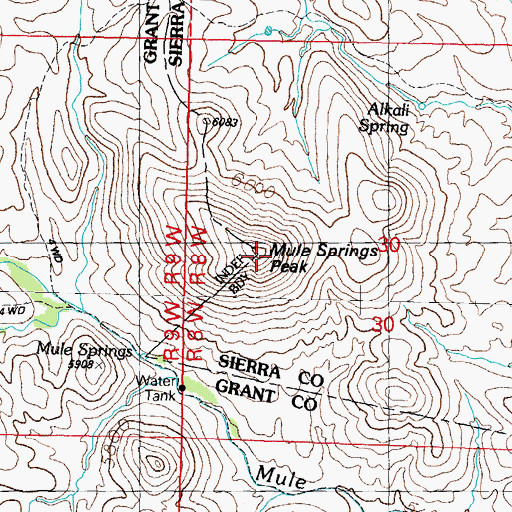 Topographic Map of Mule Springs Peak, NM