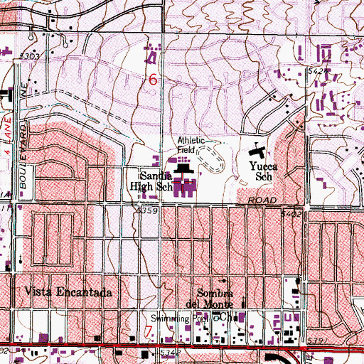 Topographic Map of Sandia High School, NM
