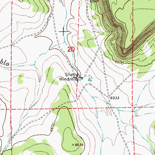 Topographic Map of Shelly Windmill, NM
