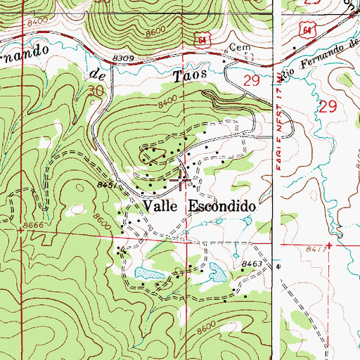 Topographic Map of Valle Escondido, NM